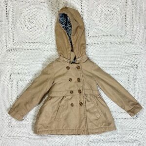 Tahari Girls Coat Size 3T Removable Hood Pea Trench  Coat Mid Weight Tan Brown